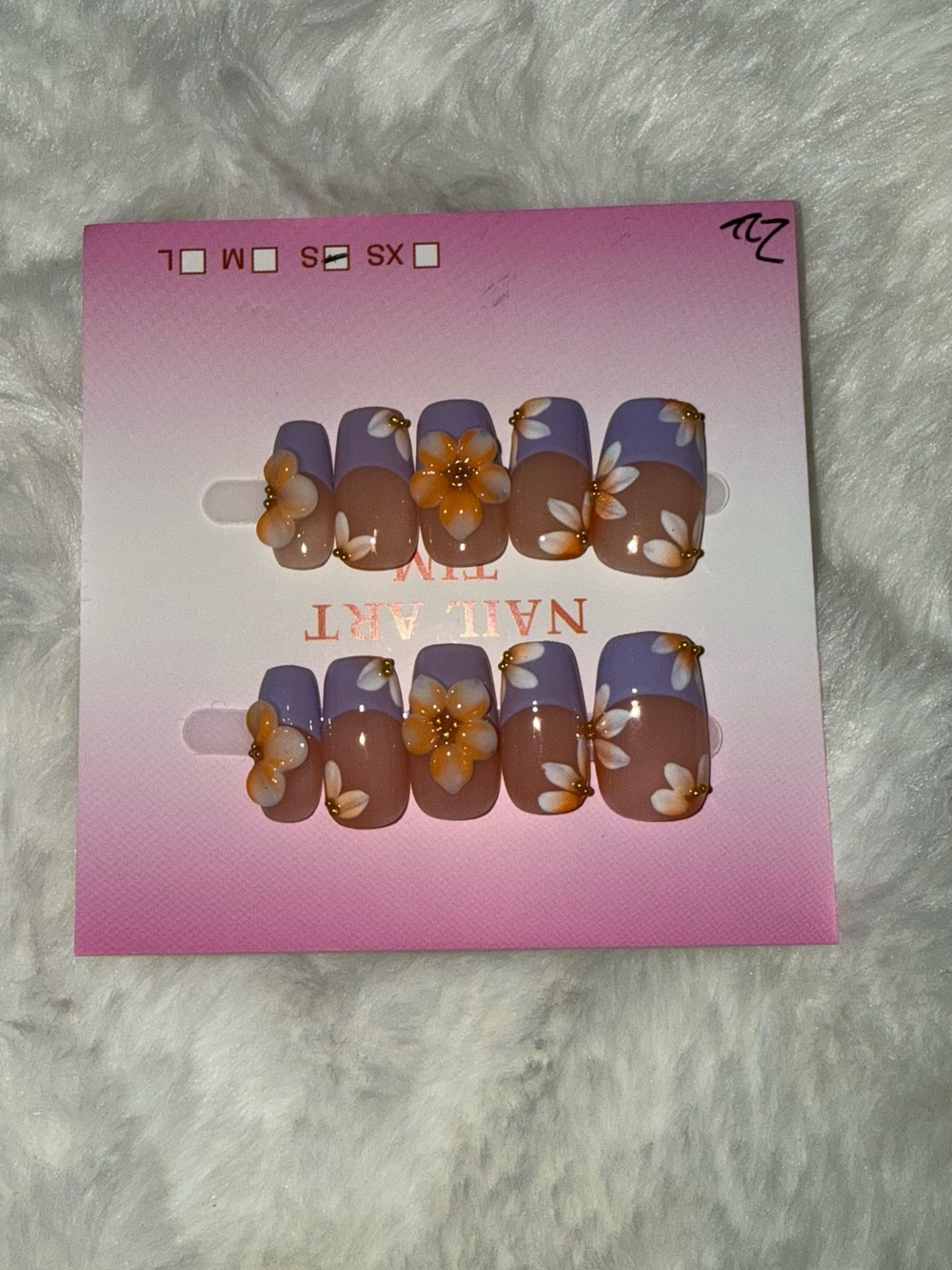 Purple & Nude Floral Press-On Nails (Size Small)